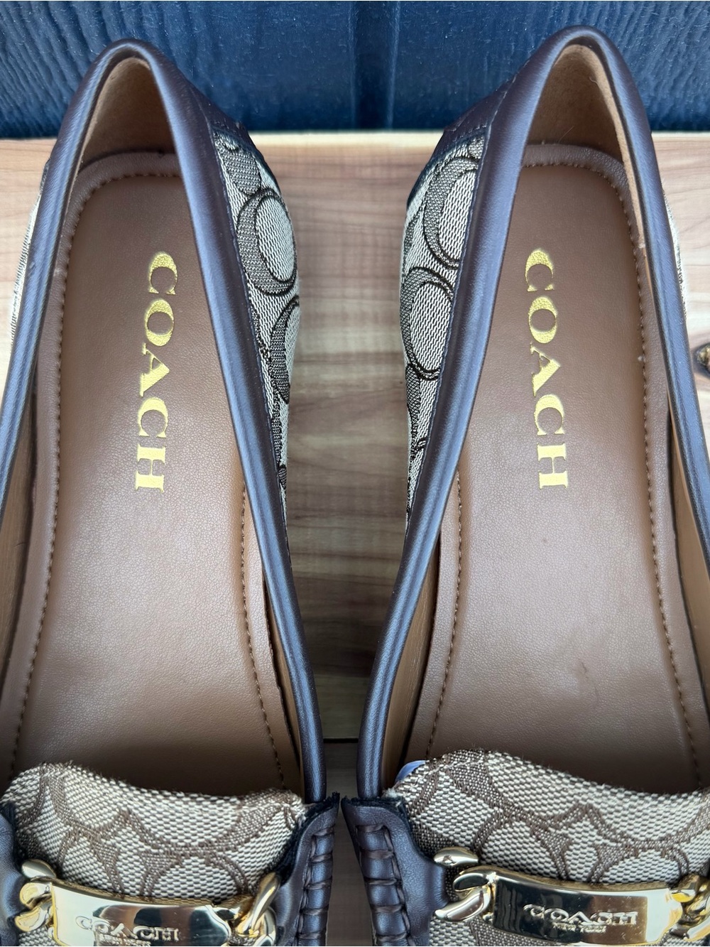Coach Brown Signature Canvas Loafers with Gold Plaque - Picture 6 of 10